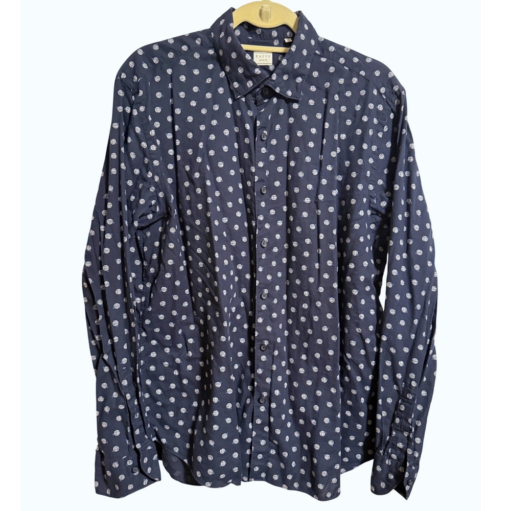 Xacus Tailor Fit Mens Navy Blue Polka Dot Long Sleeve Button Down Shirt 17.5 44